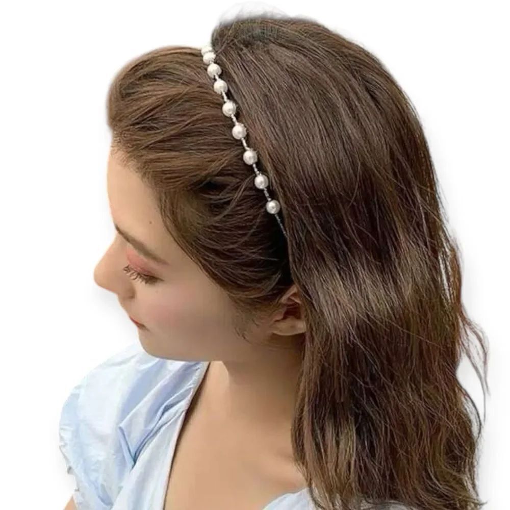 Thin Silver Faux Pearl Headband | Elegant Minimalist Hair Accessory